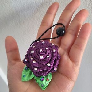 New AB swarovski crystal rose flower elastic hair tie pony tail *price firm*
